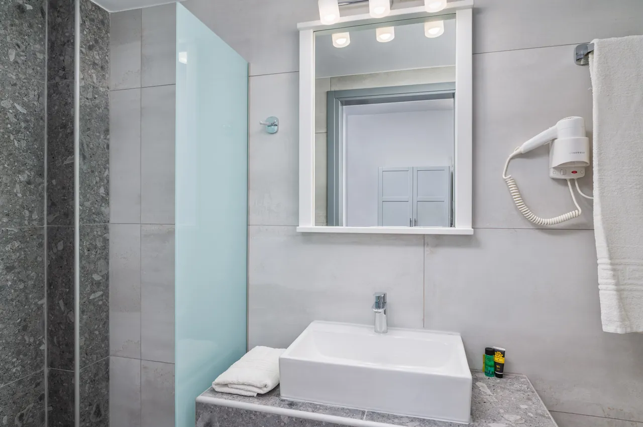 Shower room with glass screen and modern basin
