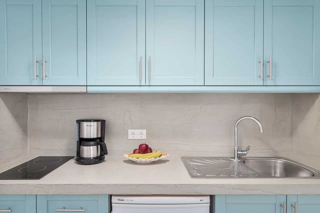 Kitchenette with hob, sink and coffee maker